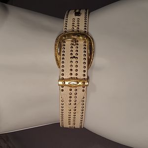 Vintage Gail Labelle France White Leather Studded Belt